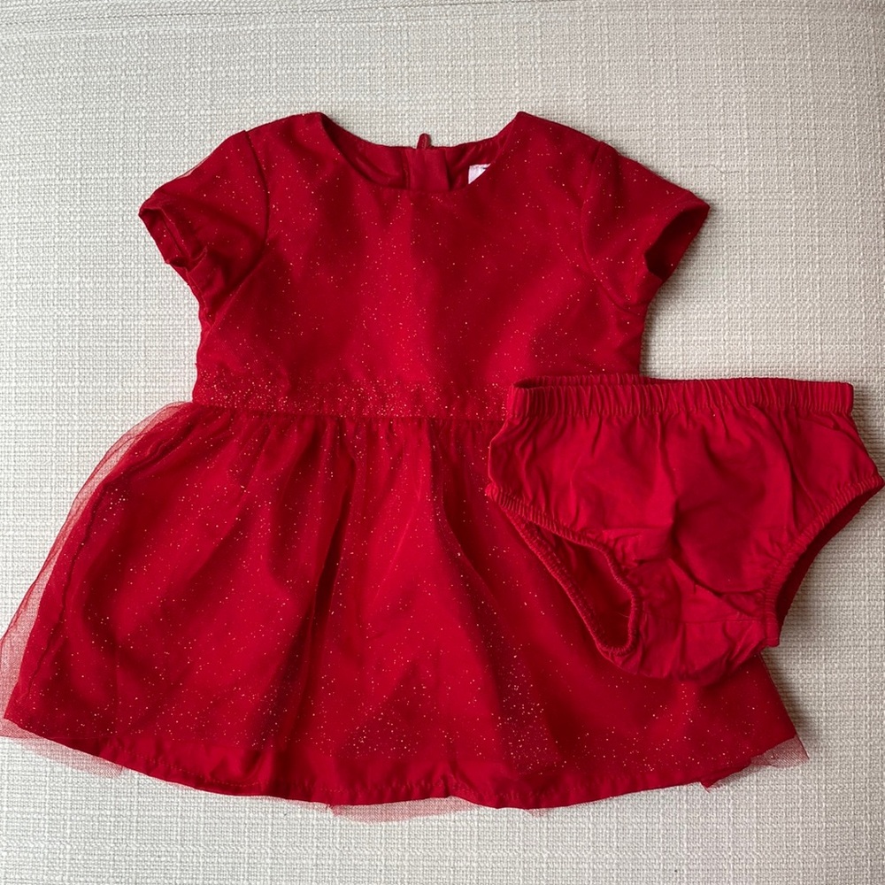 Carters Baby Girls Tulle Glitter Red Party Dress & Bloomers